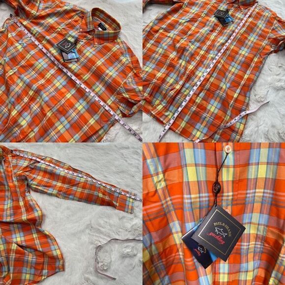 NWT Paul & Shark Yachting Button Down Dress Shirt Orange Plaid Men’s size XL - Picture 11 of 11